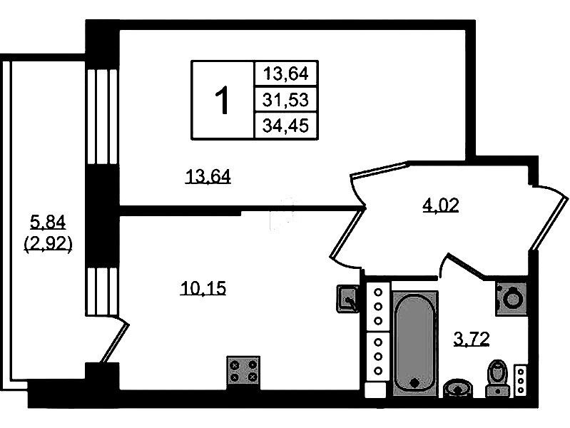 1-комнатная квартира 34.45 м², 3/11 эт., ЖК «Новое Колпино»